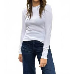 NEW MICHAEL STARS willa crew tee with button cuff in white